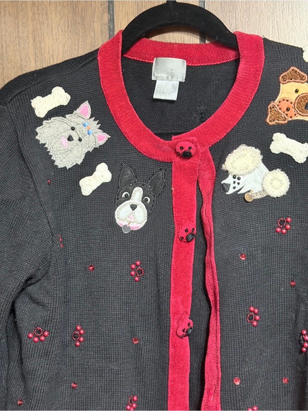 berek Black & Red Dog Motif Cardigan Sweater - Picture 3 of 10